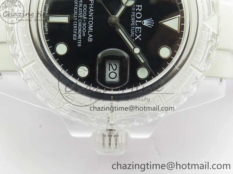 MiroTime 0116 Submariner Phantomlab Transparent KZF Best Edition Black Dial on White Rubber Strap VR StreetReady 2567